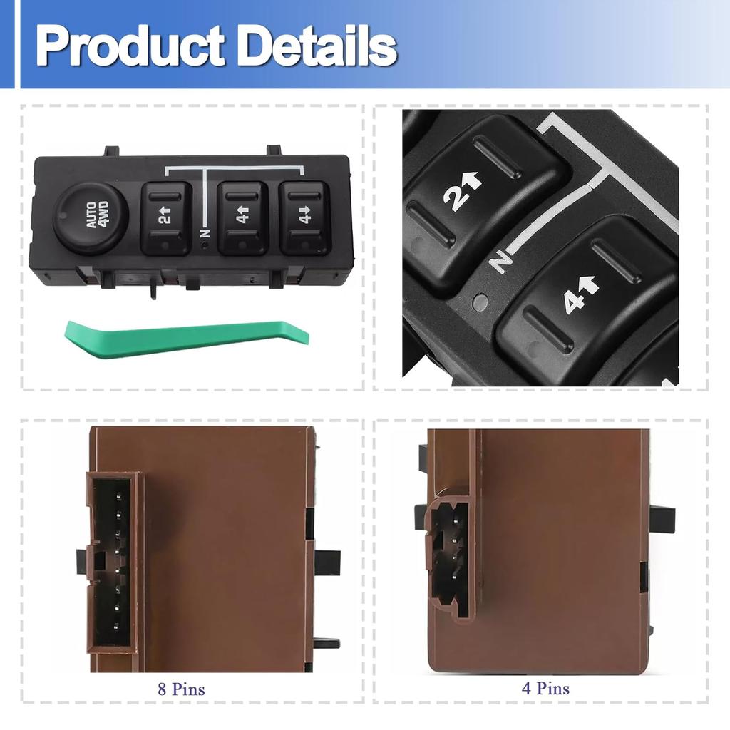 19259313 4WD 4x4 Transfer Case Button Switch Fits for Cadillac Escalade Chevrolet Silverado Avalanche Suburban Tahoe GMC Sierra Replace 1536039,