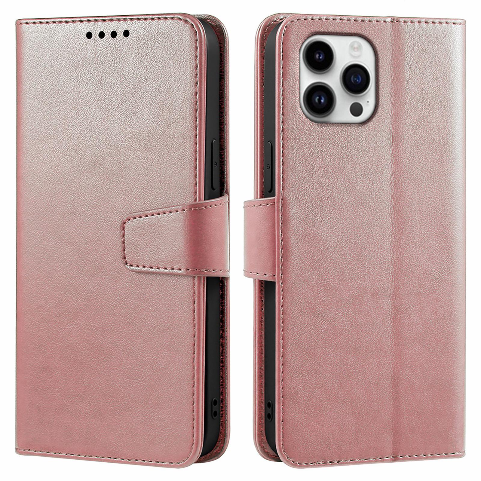 

For iPhone 16 Pro Case Card Holder Wallet Leather Phone Cover Rose Gold