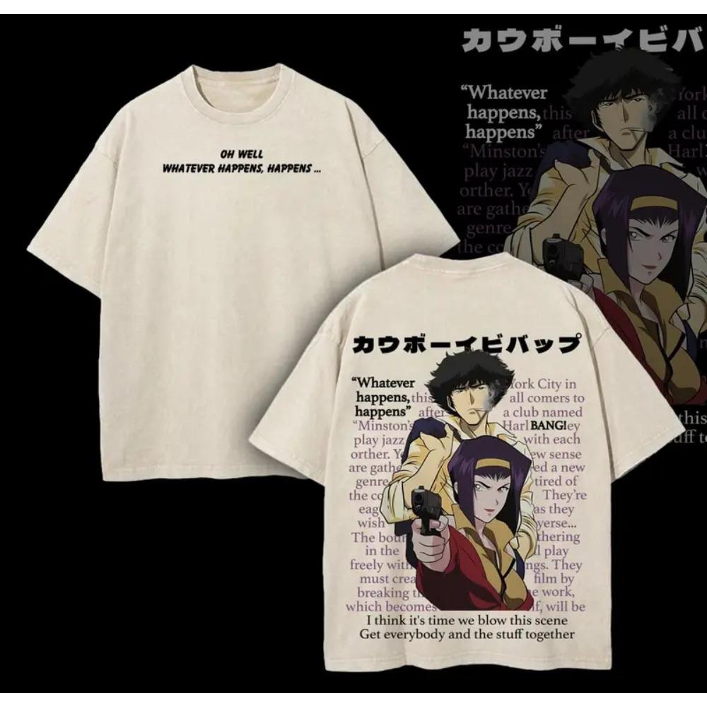 Cowboy Bebop Spike Spiegel Faye Valentine Graphic T-shirt Washed Oversized T Shirt Men Women Clothes Short Sleeve Tee