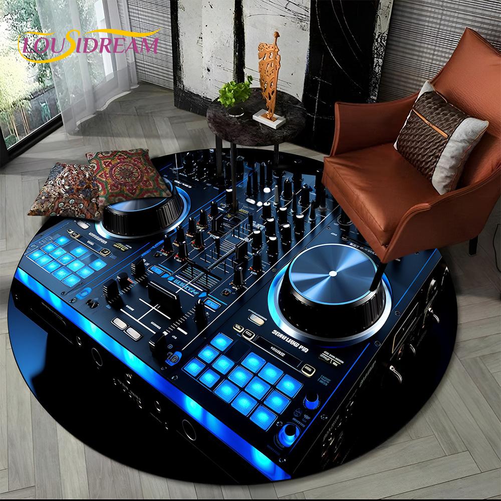 3D Vinyl Record Music DJ Screen Tape HD Round Area Rug,Carpet Rug for Living Room Bedroom Sofa Playroom Decor,Non-slip Floor Mat