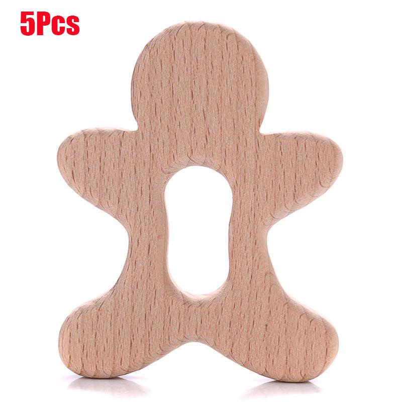5Pcs Baby Animal Beech Wood Teething Rodent Flowers Clouds Tiny Rod Wooden Teether For Baby Pacifier Chain Pendant Chew Toys