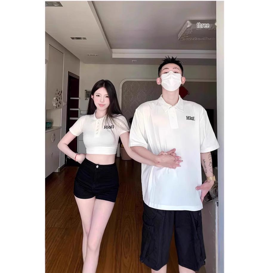 

American Polo Collar Slim Fit Short Sleeve Top for Women Small білий