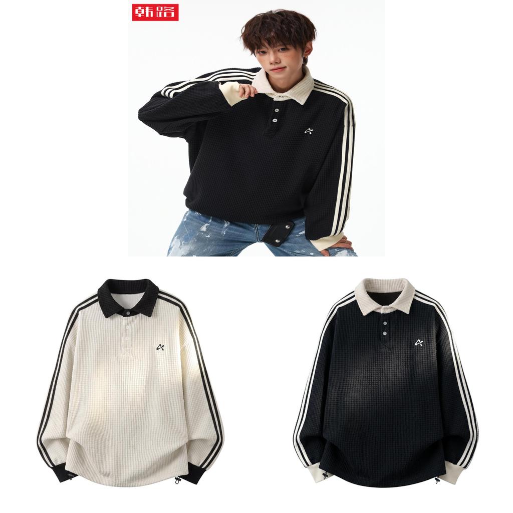 Casual Mens Fall Sweatshirt With Color Block Collar And Drawstring Hem For Youth Fashion