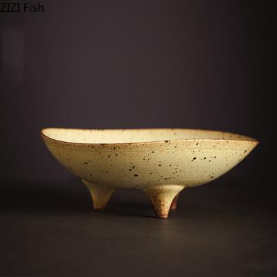 Üç Ayaklı Seramik Yemek Tabağı Otel Yaratıcı Şeker Meyve Tabağı Retro Restoran Yemek Dekorasyon Tabağı Japon Sofra Takımı