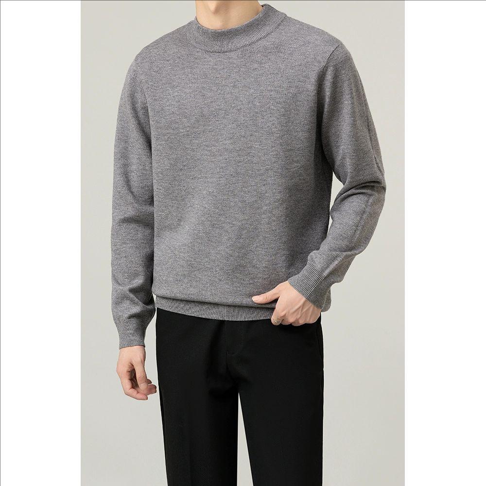 Men's High-End Slim Fit Solid Color Sweater - Round Neck, Warm, Casual, Autumn/Winter Fashion