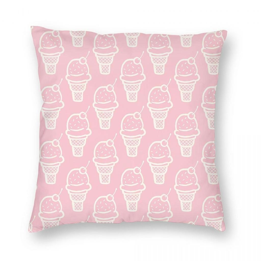 Pastel Pink Ice Cream Doodle Square Pillowcase Polyester Linen Velvet Pattern Zip Decorative Home Cushion Cover x