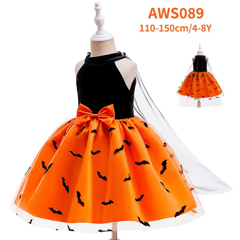 Europäisches & Amerikanisches Halloween Fledermaus Kleid Kostüm mit Netzumhang für Mädchen