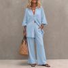 2026 European and American Cross-border Foreign Trade Women's New Tassel Edge Seven-quarter Sleeve Loose Top and Wide-leg Pants Two-piece Set