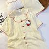 Yellow Cute Kitty Cat Girl Pajamas Summer Lace Short-sleeved Shorts Ins Style Suit Can Be Worn Outside Loungewear