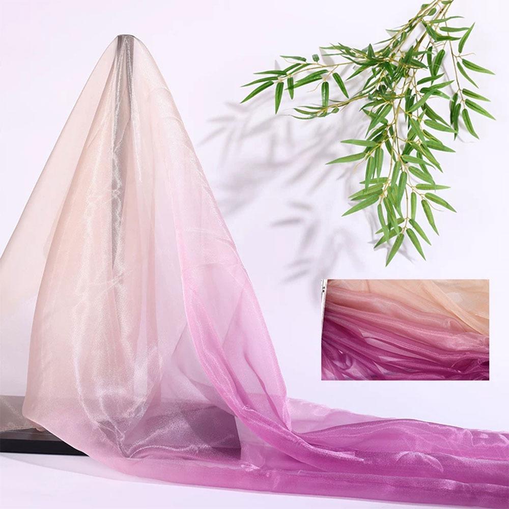 1 Yard/Width 140cm Organza Fabric Colorful Gradient Transparent Texture Voile Gauze Transition Color Mesh Fabric Designer Fabric