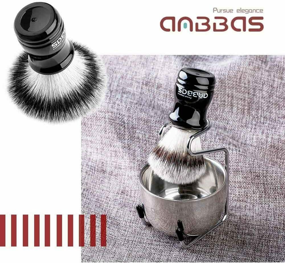 ANBBAS Shaving Brush Badger Hair Stainless Steel Foaming Facial Cleansing Shaving Care 3-Piece Set + Stand, Men's Brush, Gift,