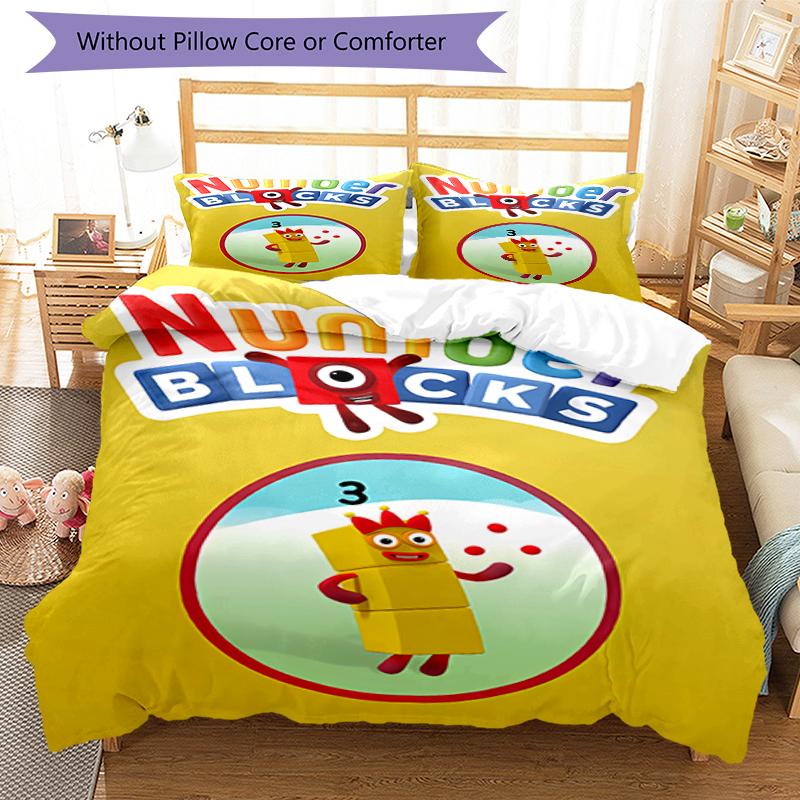 3-teiliges Numberblocks1 Muster Bettwäsche-Set Bettbezug-Set enthält Bettbezug & Kissenbezüge, perfekte Ganzjahres-Schlafzimmerdekoration & Geschenk