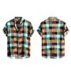 Stand Collar Short Sleeve Men Shirt Buttons Closure Men Plaid Printed Shirt Streetwear