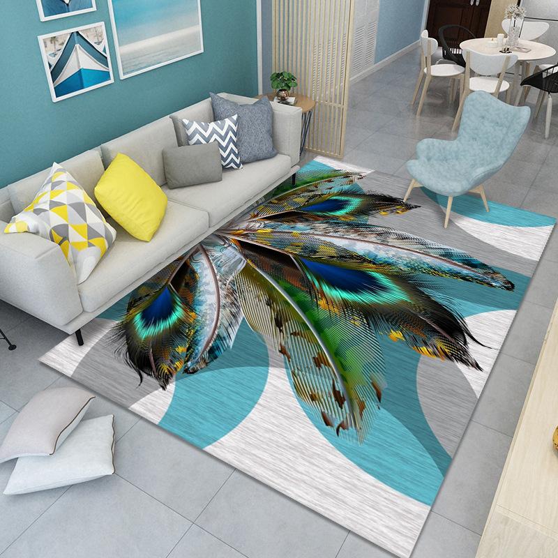 WTEMPO Feather Print Carpet Living Room Large Area Anti-Slip Carpet Bedroom Room Bedside Blanket Home