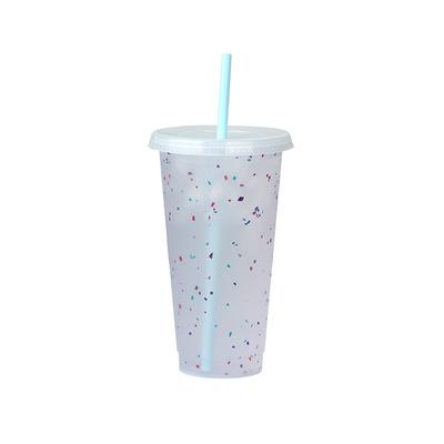 Color Changing Tumbler with Lids and Straw Reusable for Cold/Hot Drink Confetti Pattern Cup for Adults & Kids 701-800ml WWO66