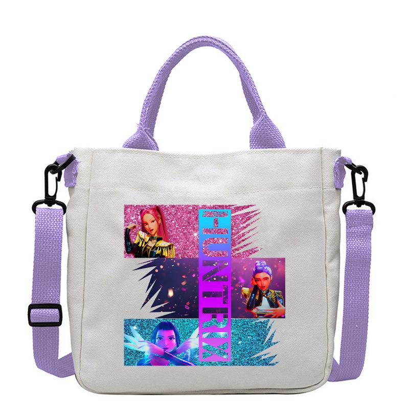 KPop Demon Hunters Shoulder Bag Kawaii Cartoon Handbag Large Capacity Crossbody Fashion Portable Canvas Storage Bags Gift Kid Friendly Entertaining