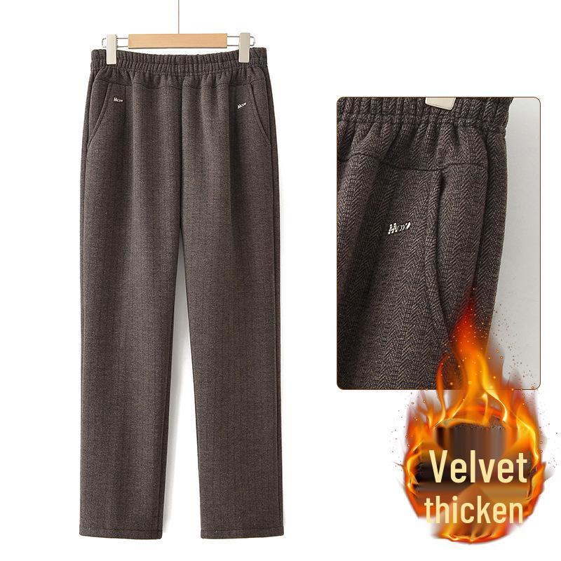 Grandma's Fleece-Lined Warm Straight-Leg Pants: Casual for Autumn and Winter, Perfect for Middle-Aged and Elderly Women