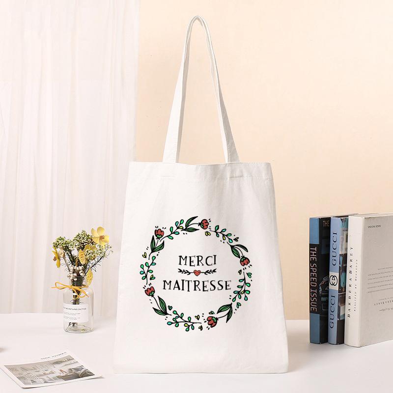 New Female Bag Shopping Bags Shoulder Bag Foldable Reusable Casual Thank You Mistress Print Canvas Student Portable Handbags