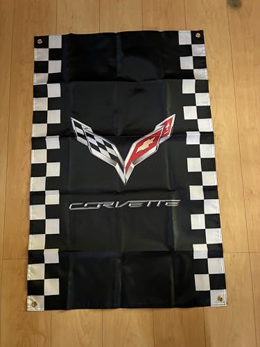 

Corvette Checker Flag Banner - Approximately 90cm x 60cm, perfect for decorating your room or garage! American goods, car racing.