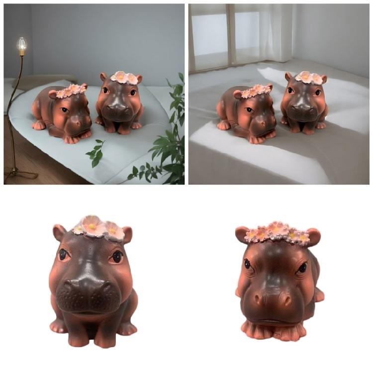 Cute Pygmy Hippo Baby Miniature Models Resins Figurine Ornament for Home Office Desktop and Garden Landscape Decoration