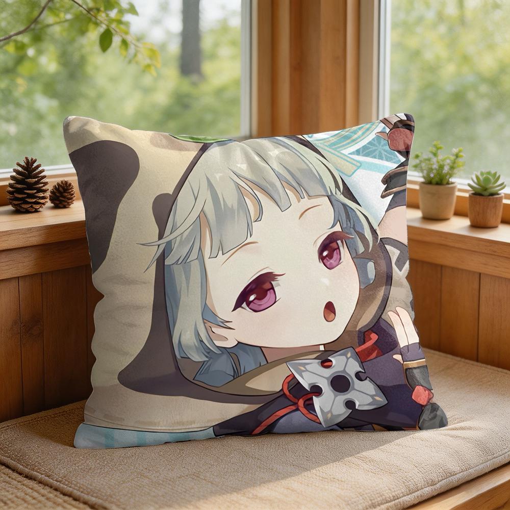 Sayu Genshin Impact Cute Cushion Cover Square Short Plush Pillow Case Living Room Sofa Home Decor Funda X