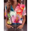Women's Lapel Short-Sleeve Shirt Summer Hibiscus Full Print Casual Sequin Hawaiian Style Loose Top for Party Holiday