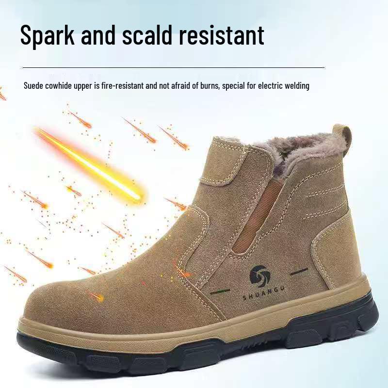 Pánské zimní vysoké pracovní bezpečnostní boty s plyšovou podšívkou - Zateplené svařovací boty proti opaření