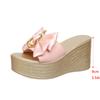 Fashion Aphixta Gold Sole 9cm Wedge Heels Slippers Bow Metal Decoration Mulers High Heels Platform Sandals Clog Shoe Slides Plus Size 43