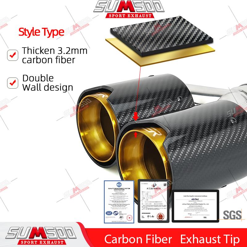 Genuine SUMSOO Dual Carbon Fiber + Stainless Steel Universal FOR  Carbon Fiber Exhaust Tips End Pipes Muffler Tips right in60-out93mm