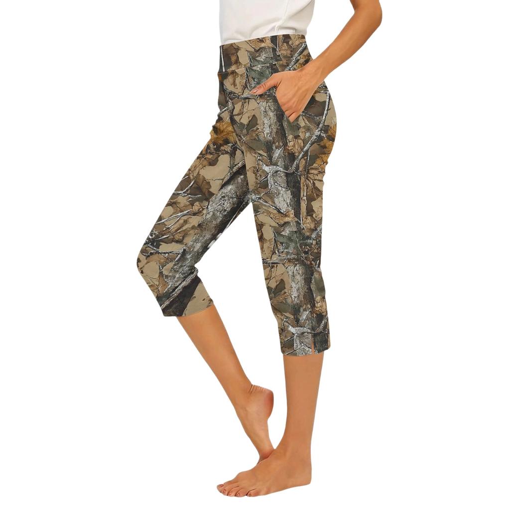 Women's Elastic Waist Casual Pants, Slim Fit with Pockets, Side Split Dress Pants
