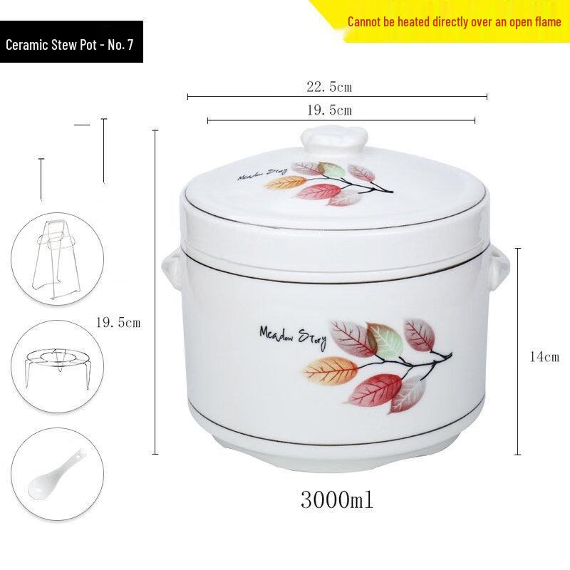 Wutuo Nordic Ceramic Double Boiler - Colorful Leaves, 3000ml