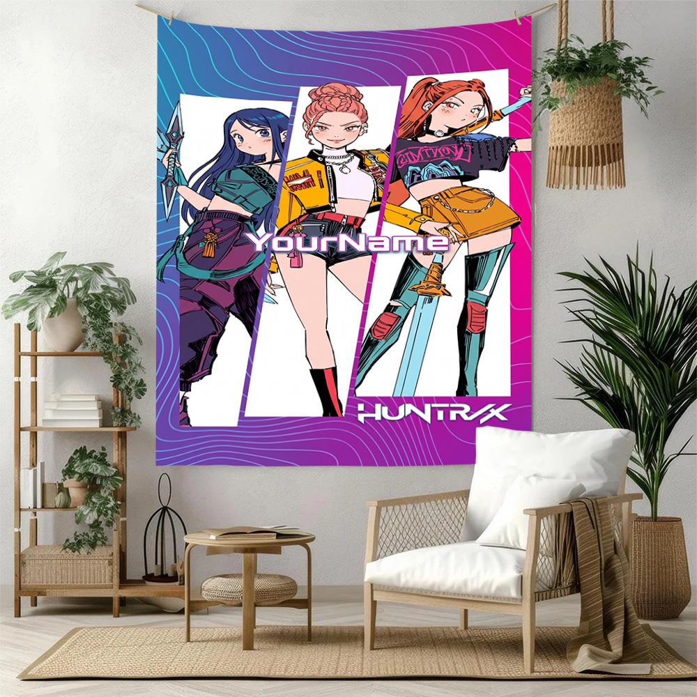 Demon Hunter Girls Custom Your Name Wall Decor Tapestry Art For Pet Memorial Birthdaywedding Party Backdrop Family Gift