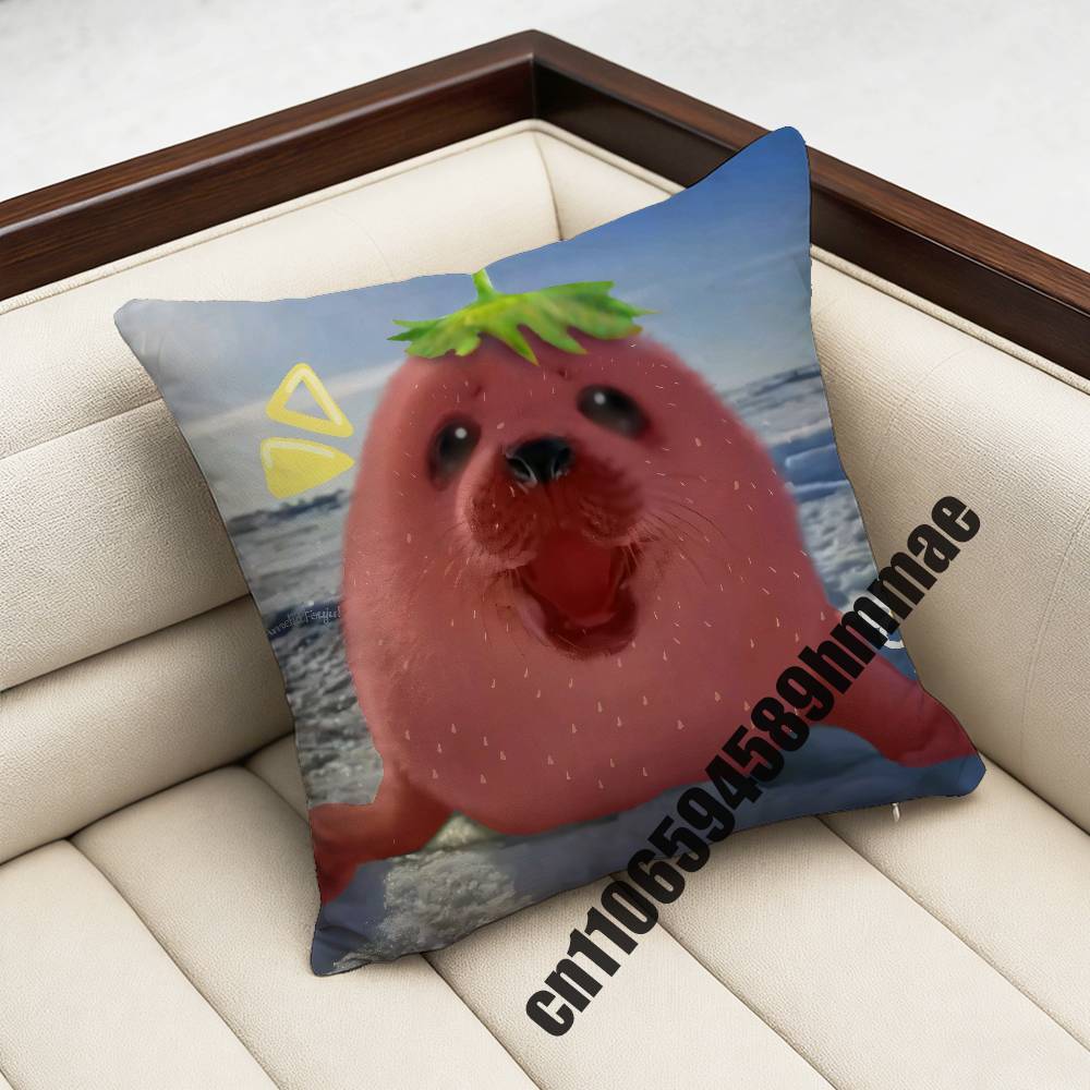 For Throw Pillow Case Sham 45X45Cm 35X35Cm Square Bedroom Seals Fruit Cute Seal Sea Meme Pillowcase Cushion Cover
