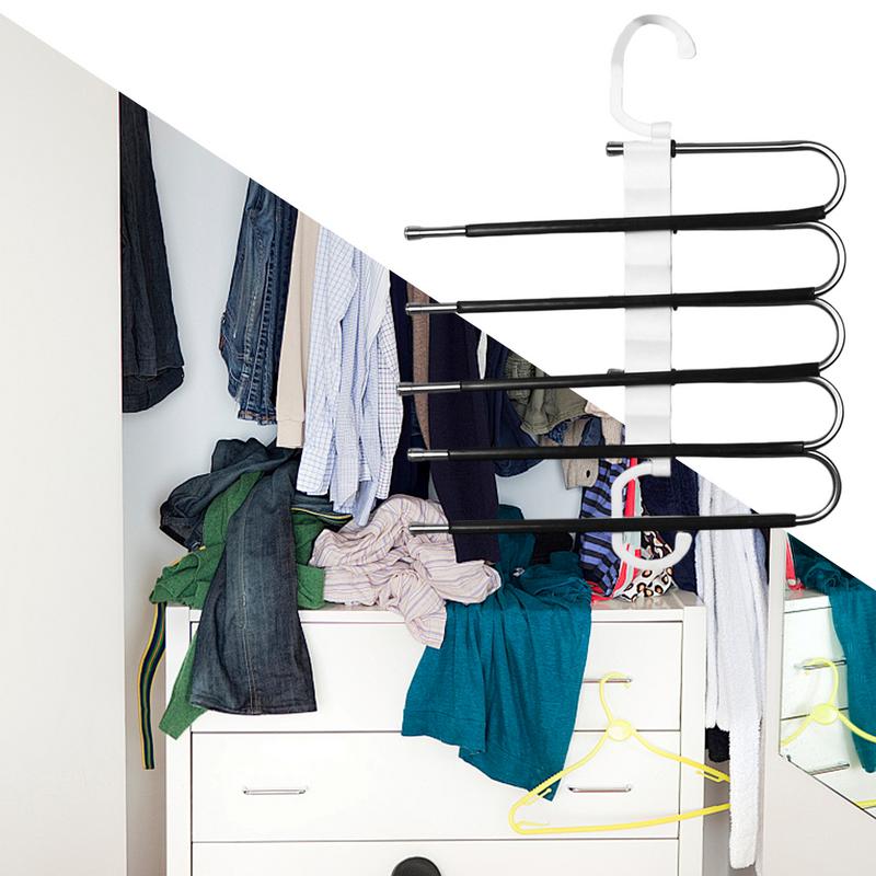 Foldable Pant Hangers Stainless Steel Pant Hangers Folding With Multi Tiers Anti-Slip Clothing Rack Multifunctional Closet