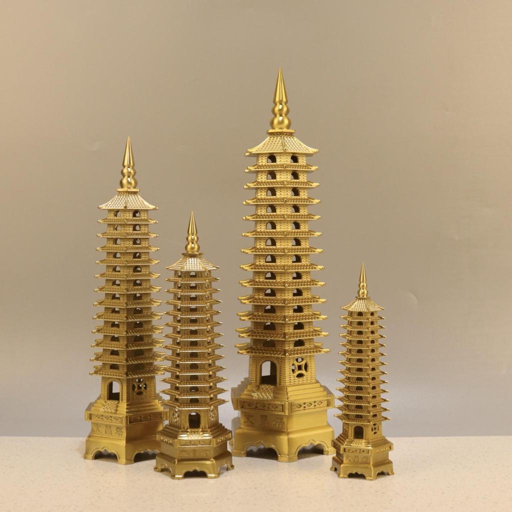 Thirteen-Story Pure Copper Wenchang Pagoda Ornament for Study Desk - Chinese Craftsmanship