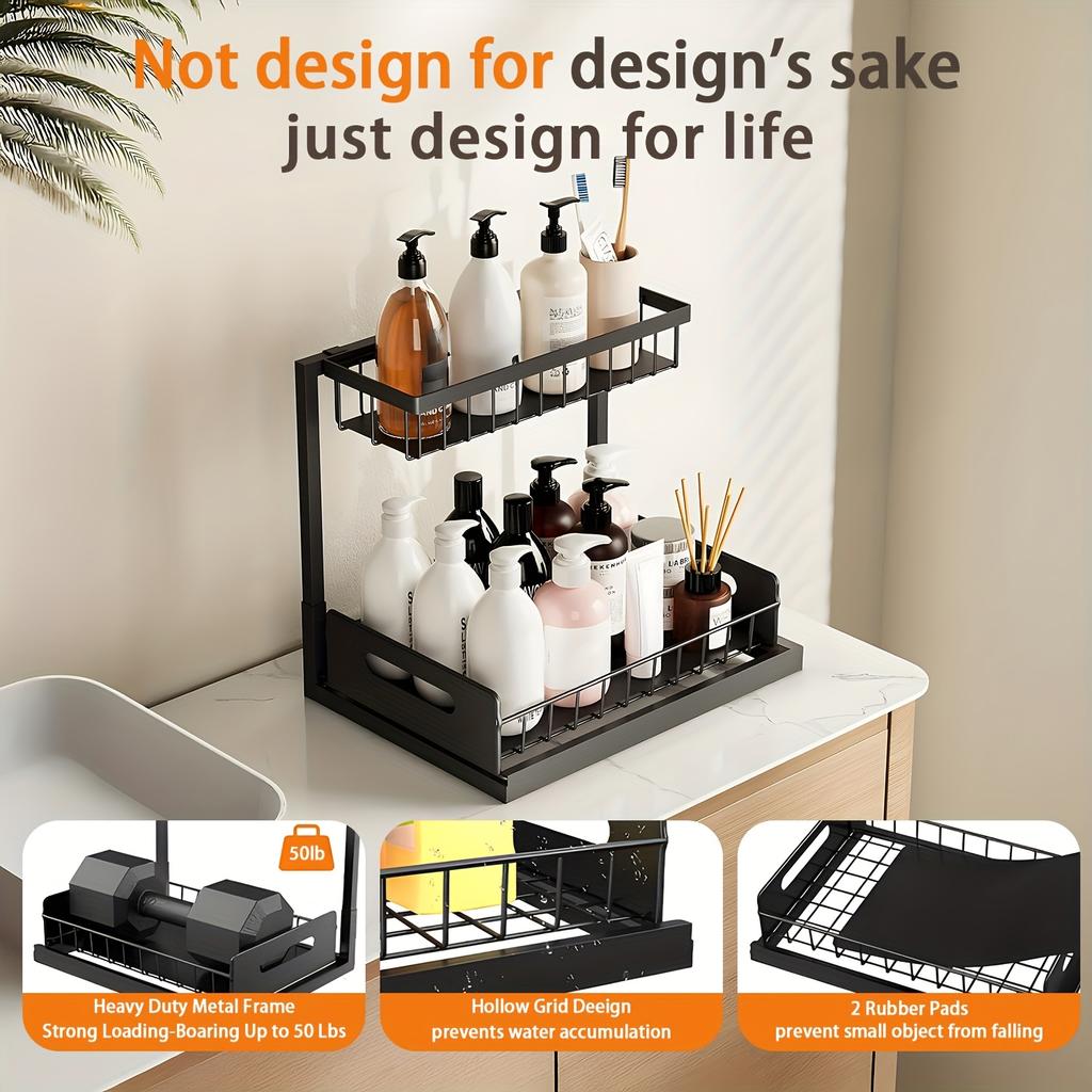 1/2 pieces double-layer kitchen sink storage rack, sliding pull-out cabinet finishing rack, metal drawer