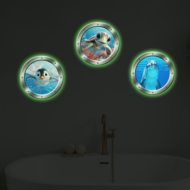 Dolphin Penguin Glow-In-The-Dark Toilet Sticker Self-Adhesive Removable Pvc Wall Decals For Bedroom And Bathroom Home Decor