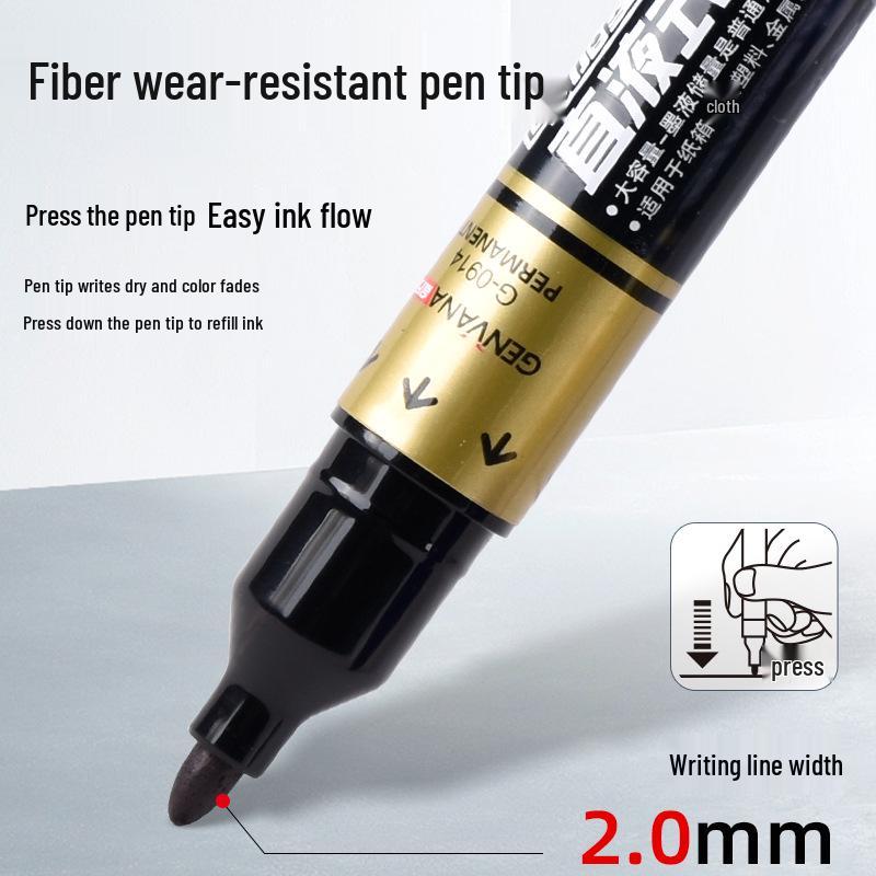 Jin Wan Nian Large-Capacity Direct-Fill Black Oil-Based Marker with Press-Activated Thick Tip