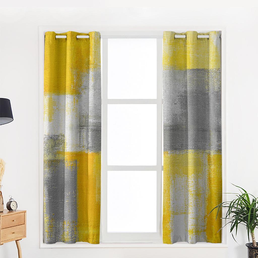 Olieverf Abstract Geometrisch Geel Gordijnen Woondecoratie Woonkamer Gordijnen Badkamer Slaapkamer Raamgordijnen