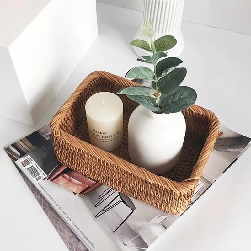 3 Misure Rettangolari Cesti Nidificanti Intrecciati in Rattan Cesti Intrecciati Fatti a Mano per Decorazioni Vassoio Frutta e Scatola Contenitore Snack