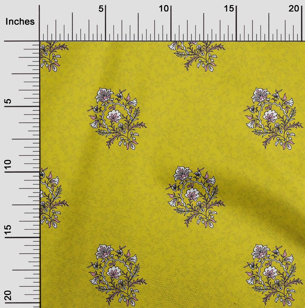 oneOone Cotton Flex Light Gray Fabric Leaves & Floral Block Dress Material Fabric Print Fabric By The Yard 40 Inch