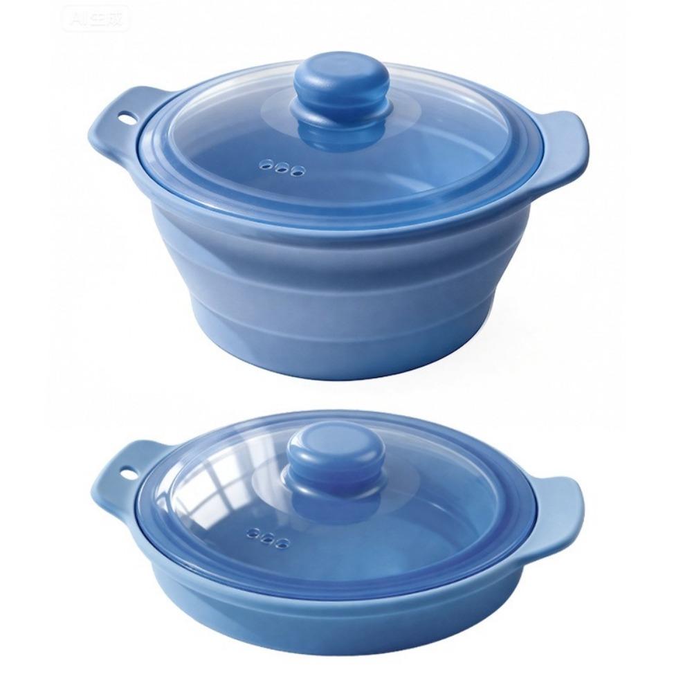 

Heat-resistant Silicone Steamer Foldable Microwave Steamer Bowl Collapsible Steaming Pot Picnic темно-синий