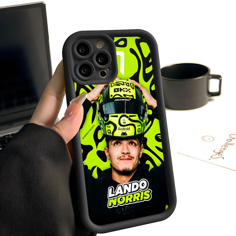 F1 Formula 1 L-Lando Norris Phone Case Simple Solid Color Frosted Silicone For IPhone 16 13 12 15 14 Promax Plus All Inclusive D