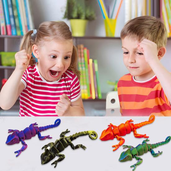3D Printed Lizard Articulated Chameleon Ornament Desktop Decoration Flexible Animal Figurine Lizard Fidget Toy for Kids Adults Stress Relief