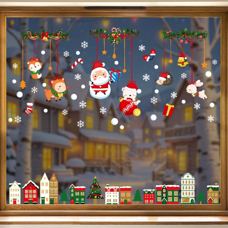 Christmas Reindeer Decoration, Cute Old Man Scene Arrangement, Electrostatic Glass Door, Restaurant Stickers