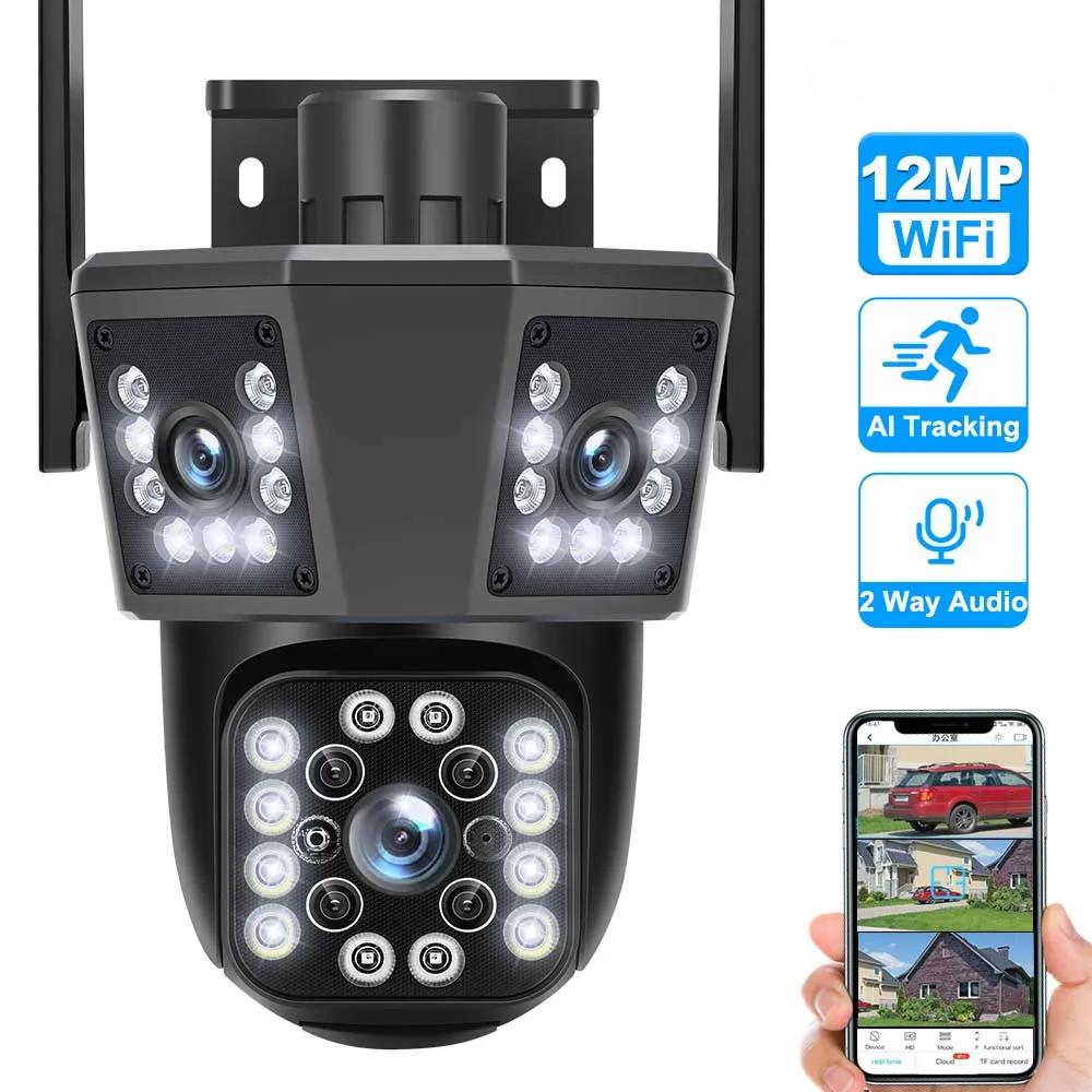 

12MP 6K HD Wi-Fi IP 8X Zoom Три лінзи Безпека Захист PTZ Камера Автоматичне відстеження Wi-Fi Камери спостереження 4K CCTV Cam 4K 8MP No Card
