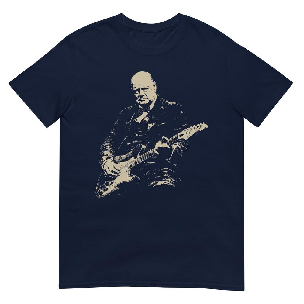 Winston Churchill Playing Electric Guitar Rocker Humor TShirt S