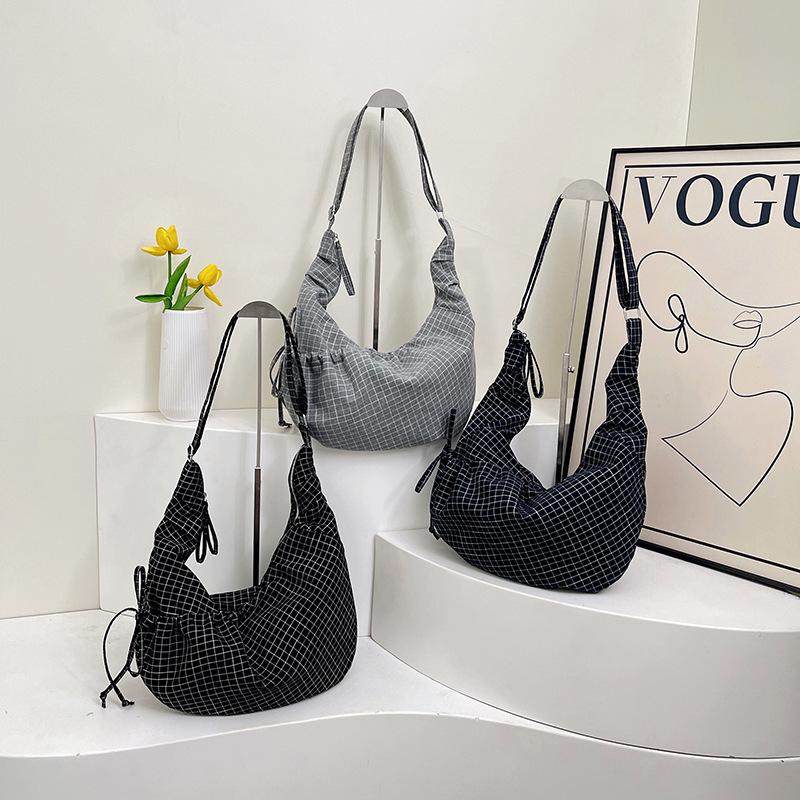 Korean Plaid Canvas Underarm Bag - Large Capacity Crossbody for Women, 2025 Style
