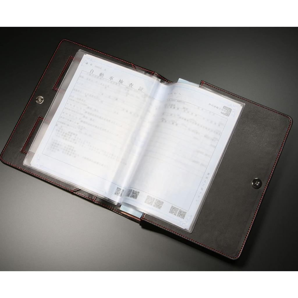 MONSTER SPORT Etui na dokumenty rejestracyjne pojazdu Skórzane Czerwone Duża Pojemność z Kieszenią na Wizytówki i Zapinane na Guzik [Przeszycia o Wyglądzie Karbonu]