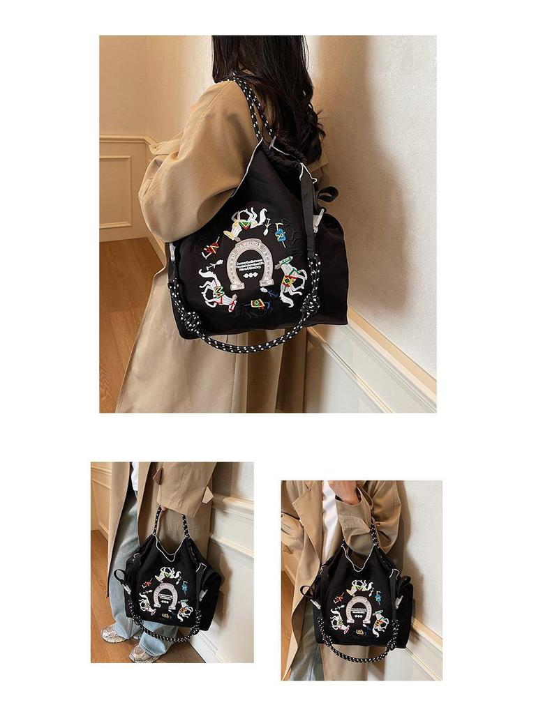 Women's Large Capacity Embroidered Drawstring Tote Bag with Custom Text or Logo